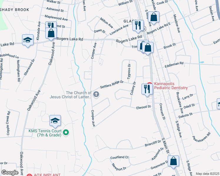 map of restaurants, bars, coffee shops, grocery stores, and more near 321 Windy Rush Road in Kannapolis