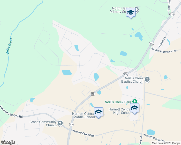 map of restaurants, bars, coffee shops, grocery stores, and more near 61 Barnsley Road in Angier