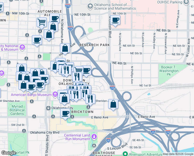 map of restaurants, bars, coffee shops, grocery stores, and more near 428 Northeast 1st Terrace in Oklahoma City