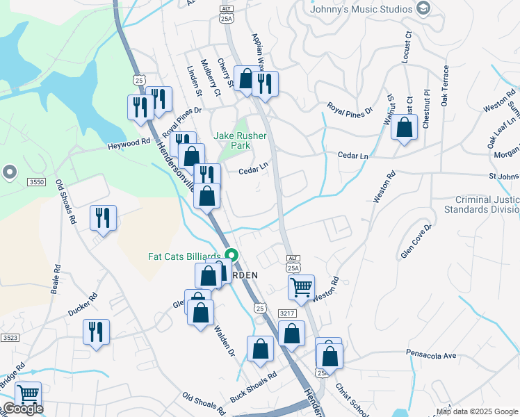 map of restaurants, bars, coffee shops, grocery stores, and more near 6 Holiday Drive in Arden