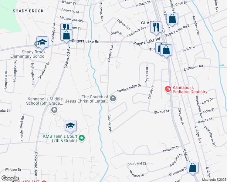 map of restaurants, bars, coffee shops, grocery stores, and more near 452 Settlers Ridge Drive in Kannapolis