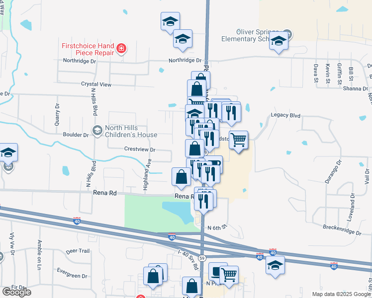 map of restaurants, bars, coffee shops, grocery stores, and more near 2209 Fayetteville Road in Van Buren