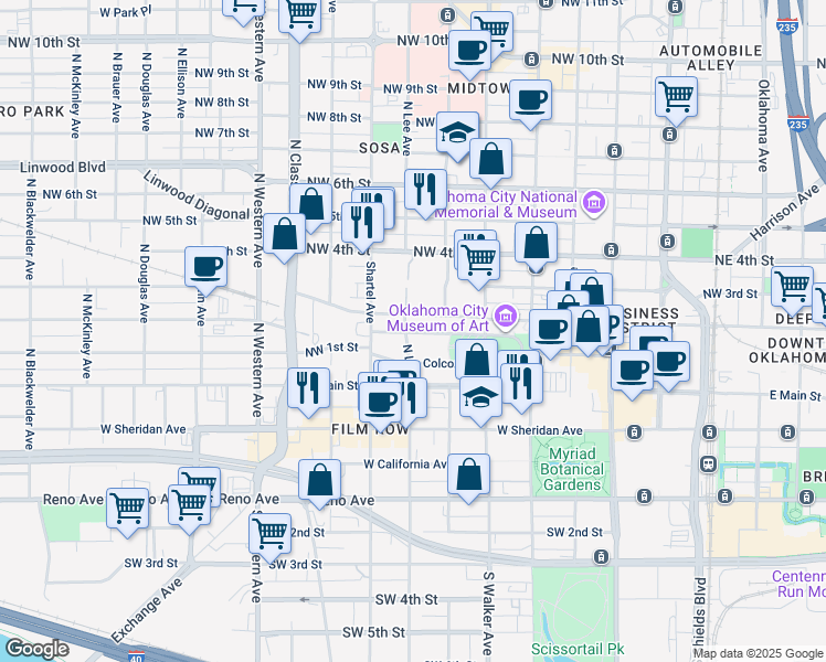 map of restaurants, bars, coffee shops, grocery stores, and more near in Oklahoma City