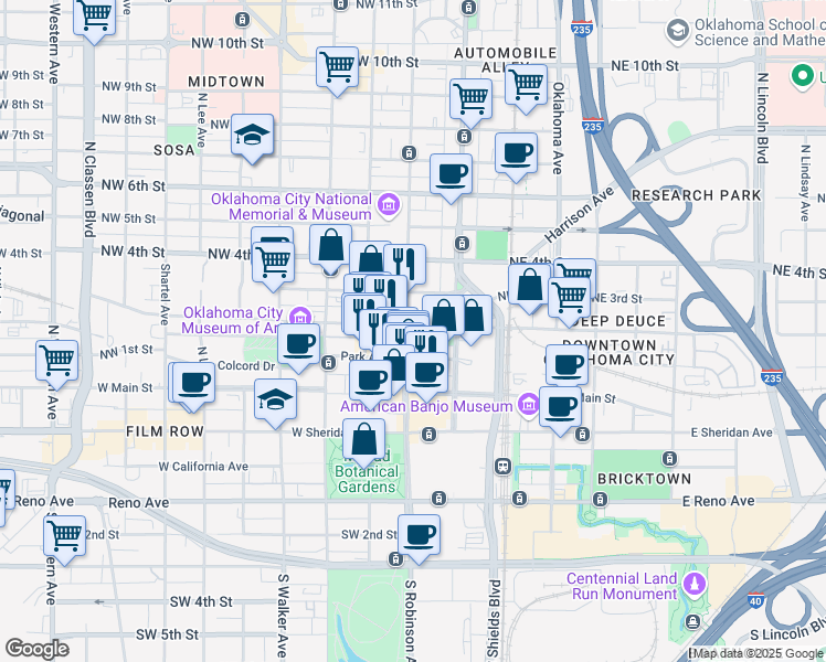 map of restaurants, bars, coffee shops, grocery stores, and more near in Oklahoma City
