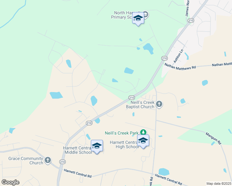 map of restaurants, bars, coffee shops, grocery stores, and more near 5379 North Carolina 210 in Angier