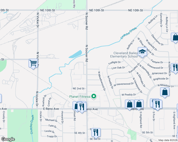 map of restaurants, bars, coffee shops, grocery stores, and more near 1330 Alviola Avenue in Midwest City