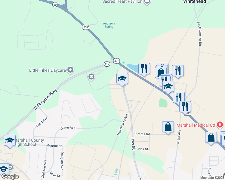 map of restaurants, bars, coffee shops, grocery stores, and more near 1161 Dodson Drive in Lewisburg