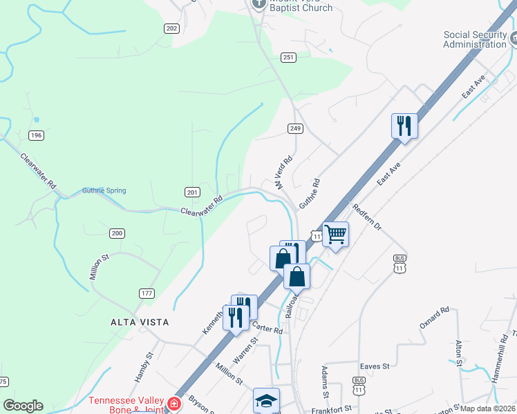map of restaurants, bars, coffee shops, grocery stores, and more near 2511 Clearwater Road in Athens