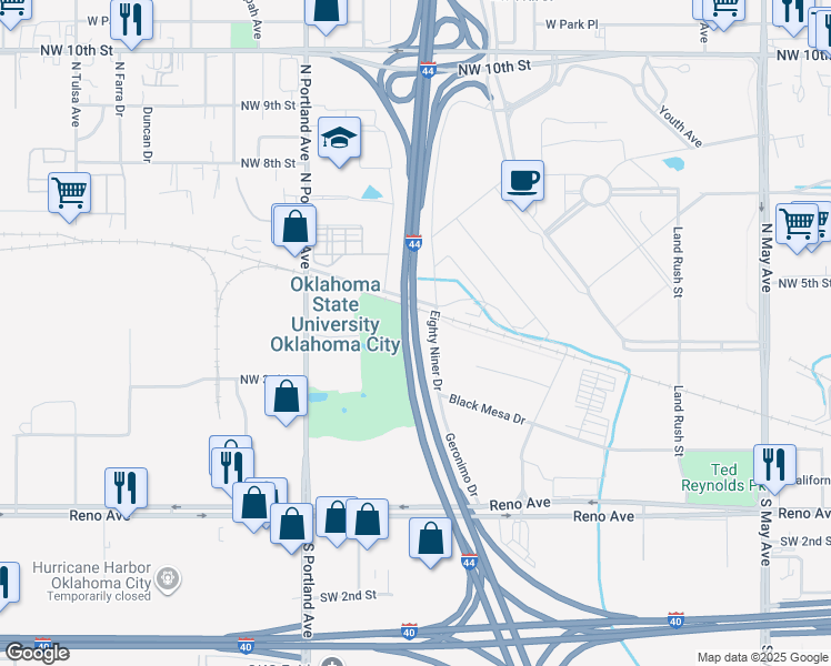 map of restaurants, bars, coffee shops, grocery stores, and more near Oklahoma 3A in Oklahoma City