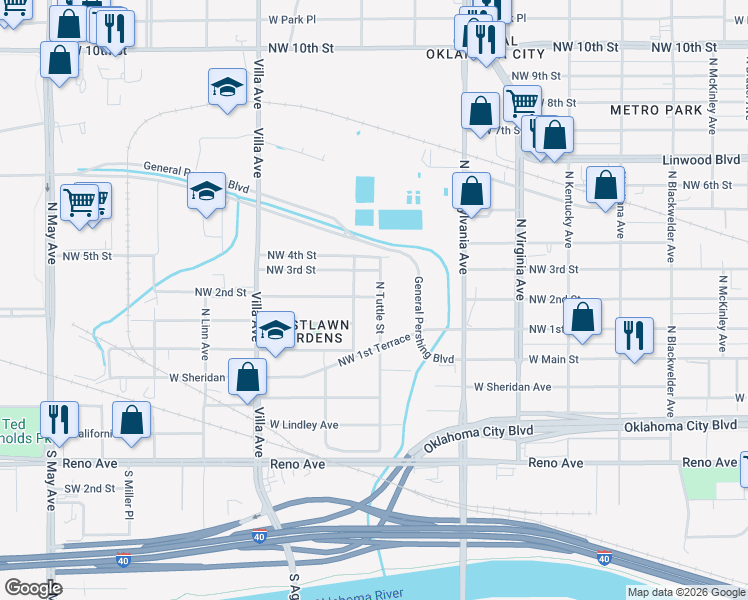 map of restaurants, bars, coffee shops, grocery stores, and more near 308 North Tuttle Street in Oklahoma City