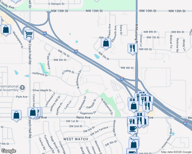 map of restaurants, bars, coffee shops, grocery stores, and more near 11703 Hollyrock Court in Yukon