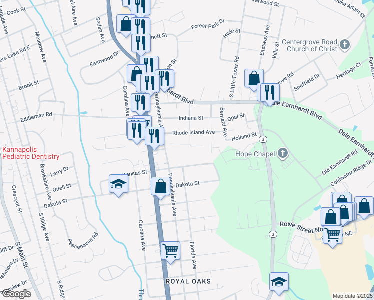 map of restaurants, bars, coffee shops, grocery stores, and more near 1700 Coliseum Avenue in Kannapolis