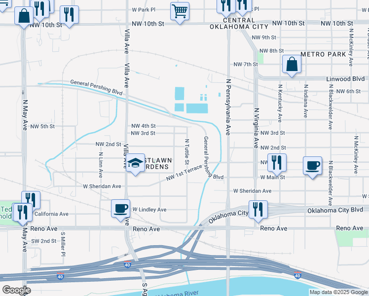map of restaurants, bars, coffee shops, grocery stores, and more near 308 North Tuttle Street in Oklahoma City