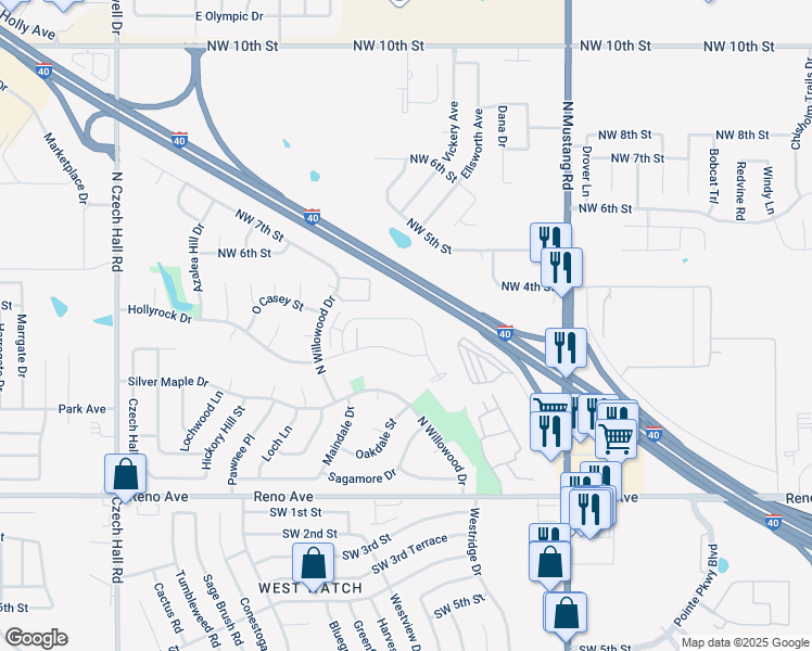 map of restaurants, bars, coffee shops, grocery stores, and more near 11703 Hollyrock Court in Yukon