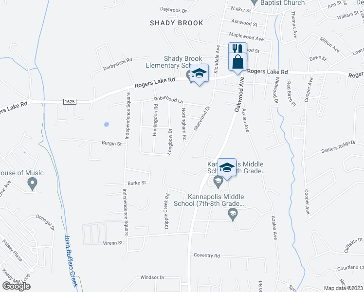 map of restaurants, bars, coffee shops, grocery stores, and more near 1432 Nottingham Road in Kannapolis