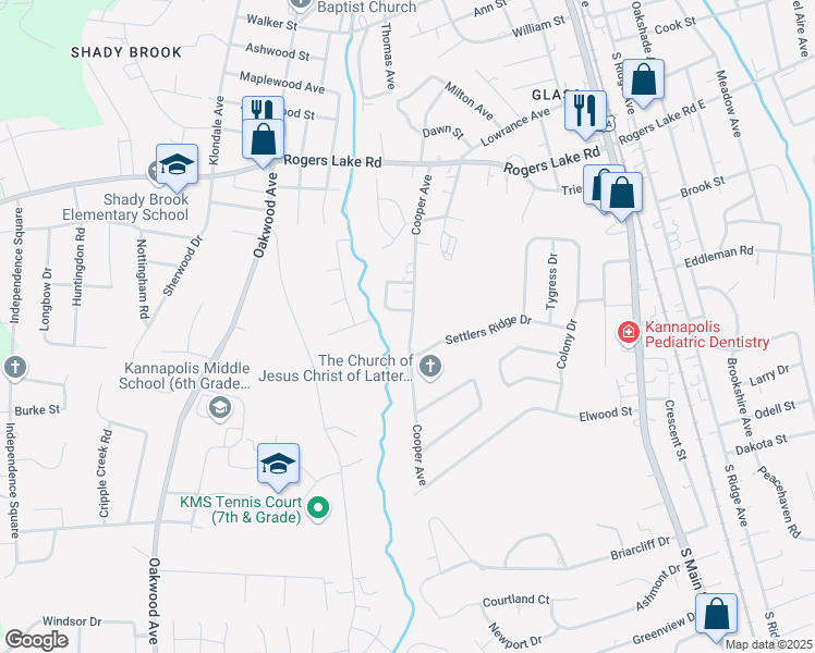 map of restaurants, bars, coffee shops, grocery stores, and more near 1512 Cooper Avenue in Kannapolis