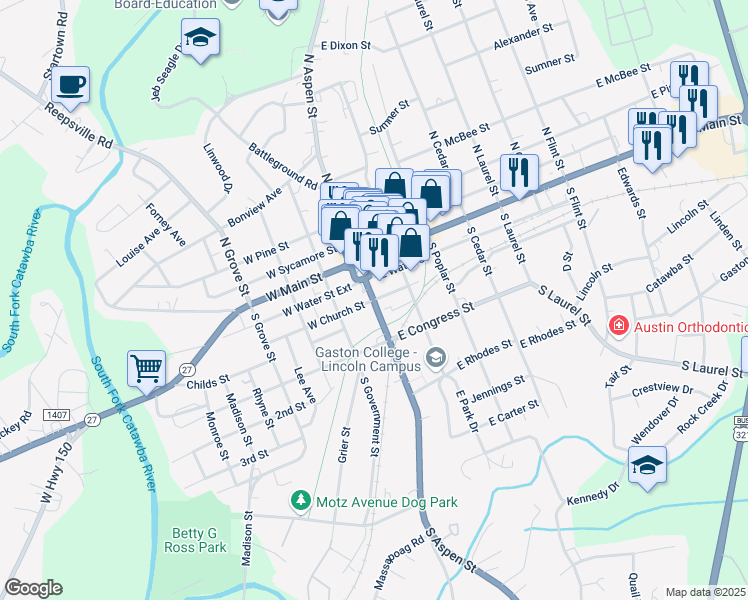 map of restaurants, bars, coffee shops, grocery stores, and more near in Lincolnton
