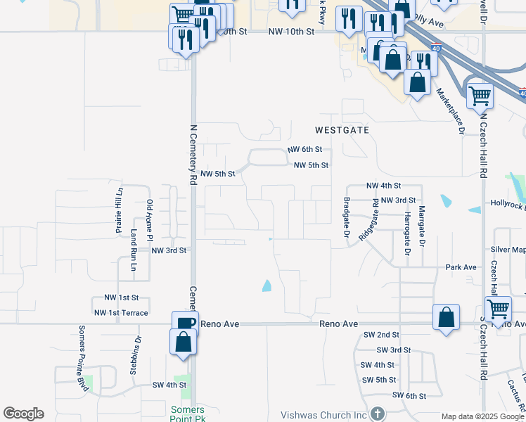 map of restaurants, bars, coffee shops, grocery stores, and more near 613 Irish Lane in Yukon