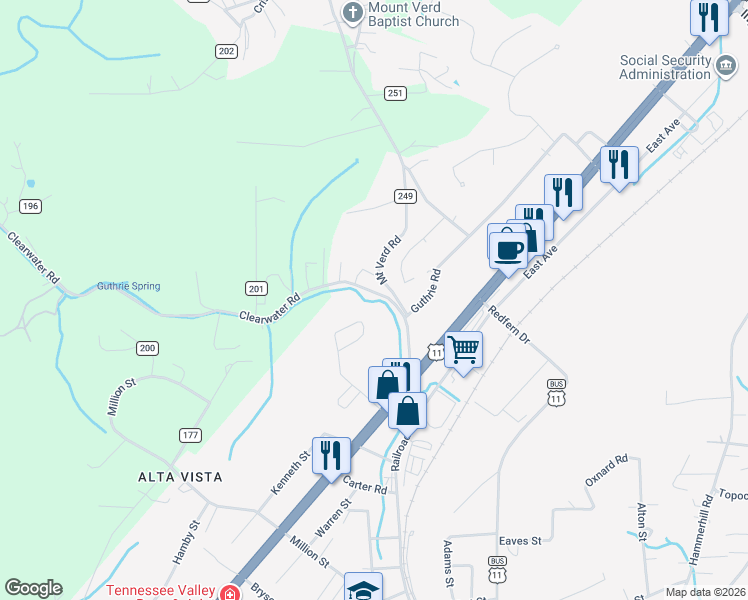 map of restaurants, bars, coffee shops, grocery stores, and more near 2419 Clearwater Road in Athens