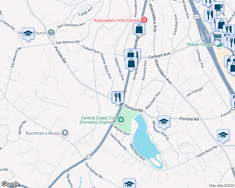 map of restaurants, bars, coffee shops, grocery stores, and more near 8824 California 41 in Atascadero