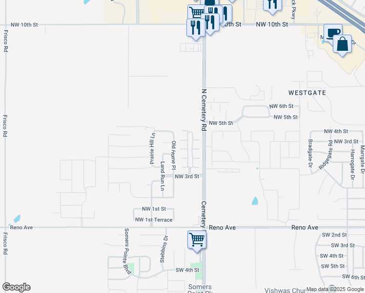 map of restaurants, bars, coffee shops, grocery stores, and more near 612 Old Home Place in Yukon