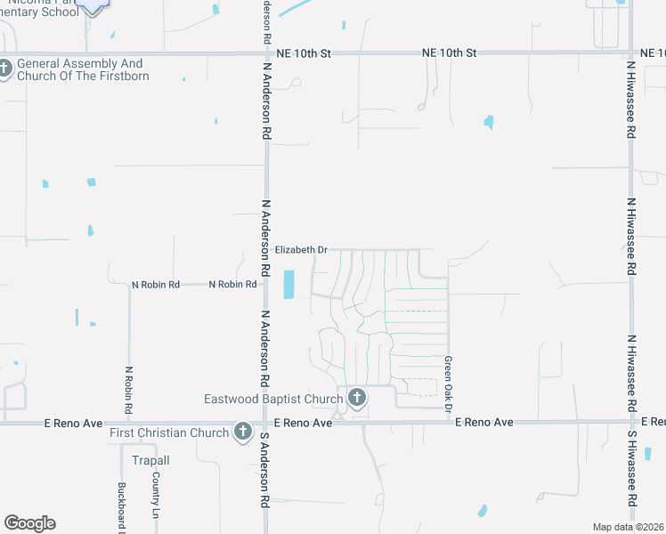 map of restaurants, bars, coffee shops, grocery stores, and more near 409 Cambridge Road in Midwest City