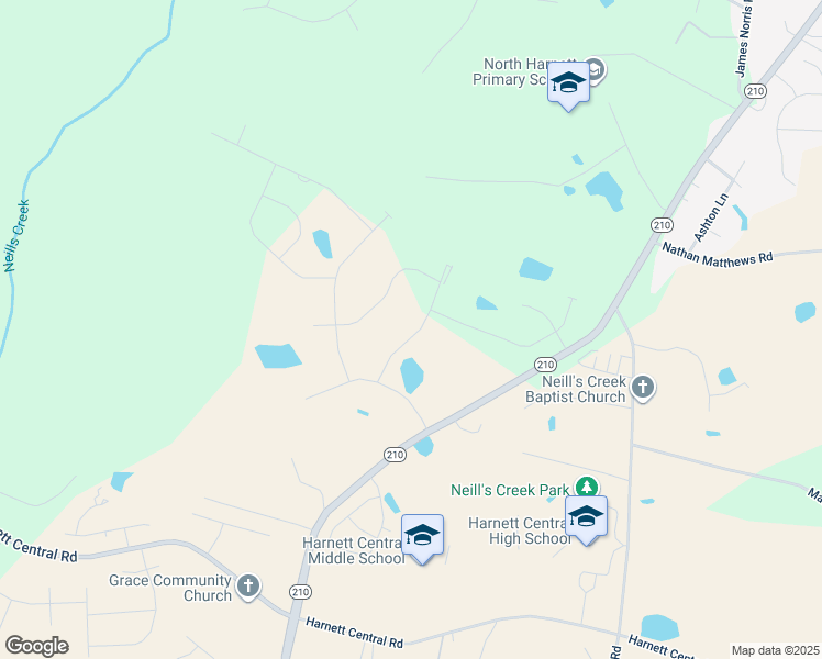 map of restaurants, bars, coffee shops, grocery stores, and more near 61 Barnsley Road in Angier