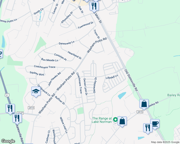 map of restaurants, bars, coffee shops, grocery stores, and more near 10962 Shelly Renee Drive in Cornelius