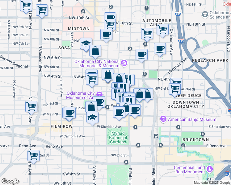 map of restaurants, bars, coffee shops, grocery stores, and more near 315 North Harvey Avenue in Oklahoma City