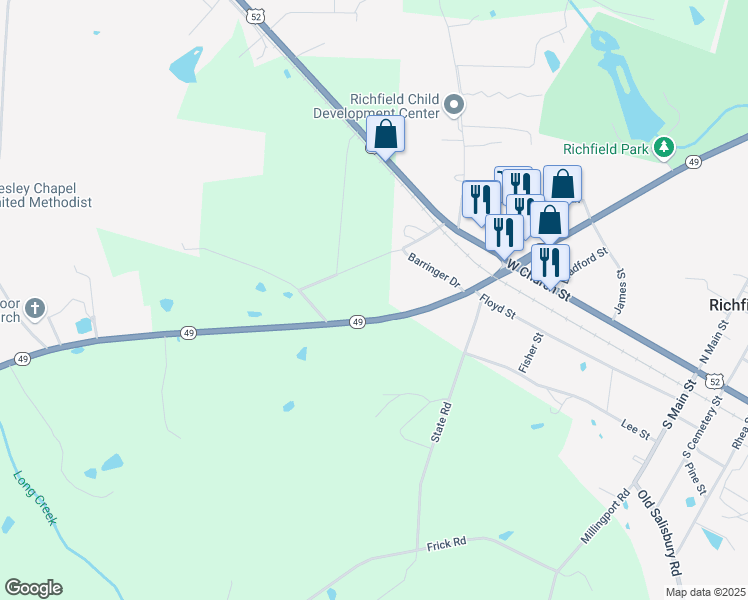 map of restaurants, bars, coffee shops, grocery stores, and more near 28053 State Highway 49 in Richfield