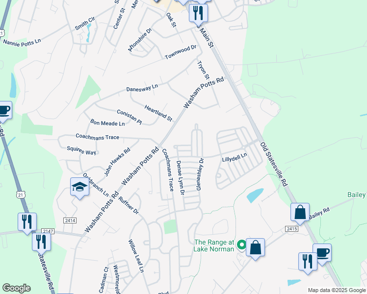 map of restaurants, bars, coffee shops, grocery stores, and more near 10946 Shelly Renee Drive in Cornelius