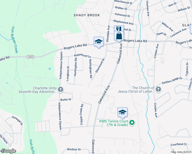 map of restaurants, bars, coffee shops, grocery stores, and more near 1429 Sherwood Drive in Kannapolis