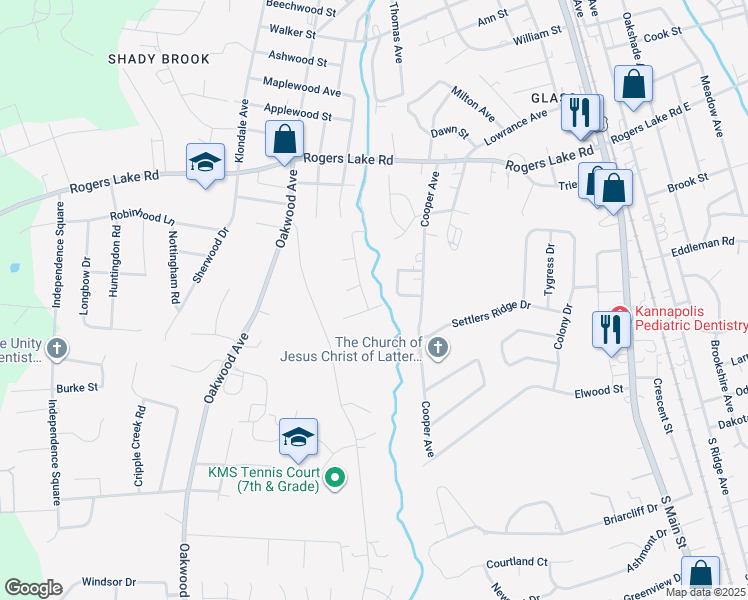 map of restaurants, bars, coffee shops, grocery stores, and more near 1509 Wildwood Drive in Kannapolis