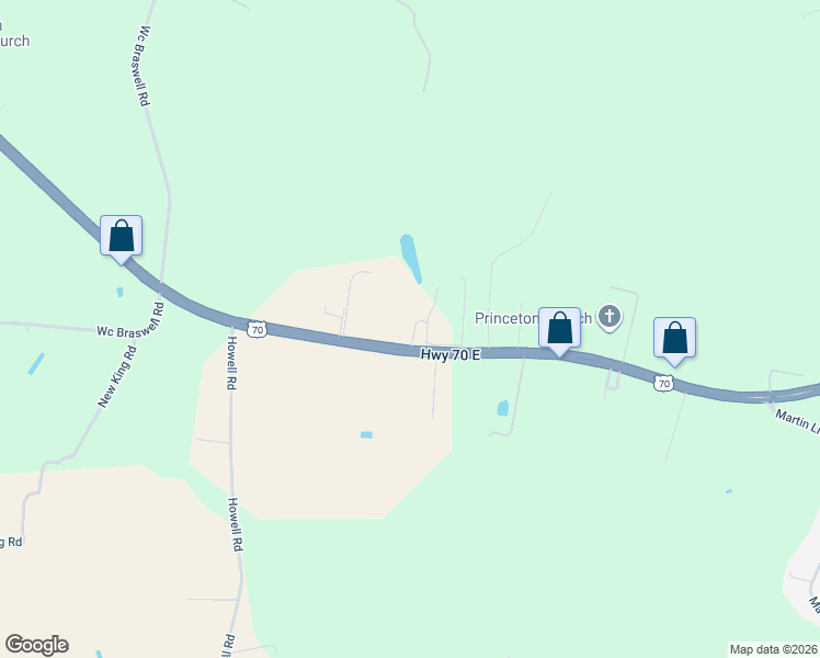 map of restaurants, bars, coffee shops, grocery stores, and more near 5643 US Highway 70 East in Princeton