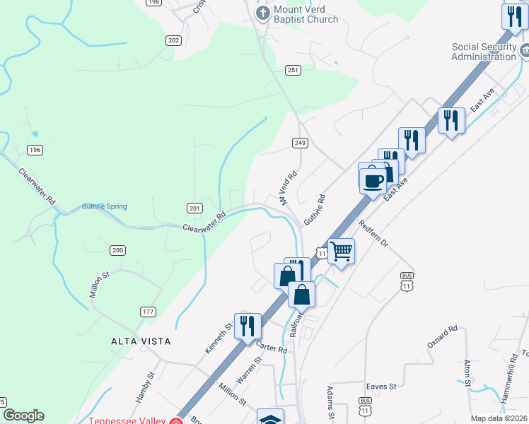 map of restaurants, bars, coffee shops, grocery stores, and more near 2511 Clearwater Road in Athens