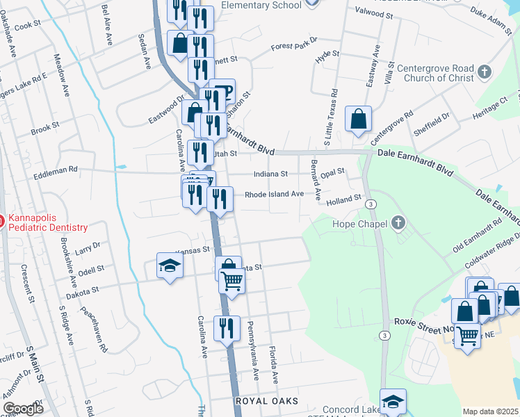 map of restaurants, bars, coffee shops, grocery stores, and more near 1704 Inspired Way in Kannapolis