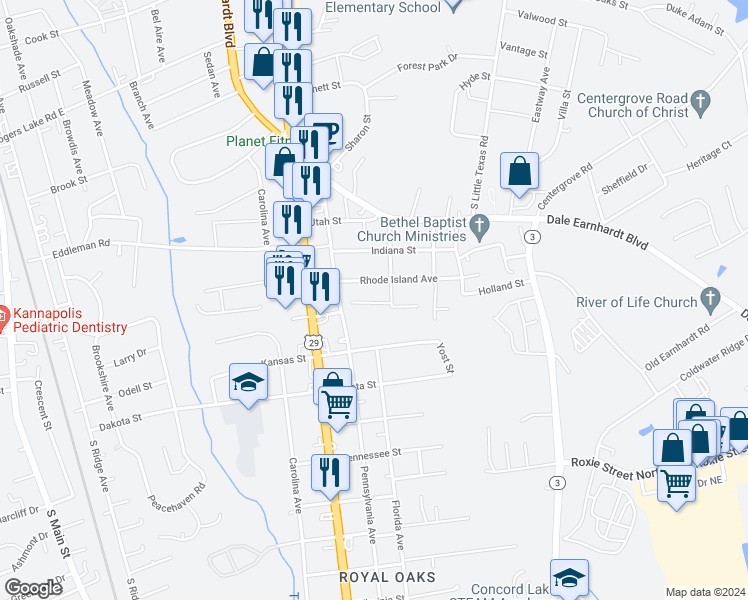 map of restaurants, bars, coffee shops, grocery stores, and more near 1710 Inspired Way in Kannapolis