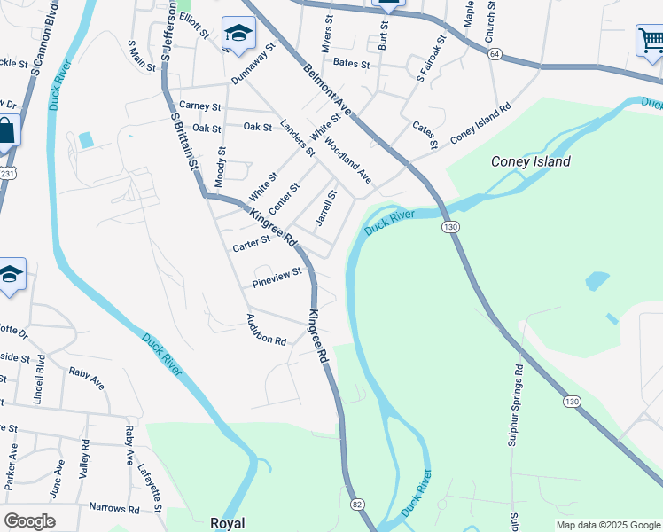 map of restaurants, bars, coffee shops, grocery stores, and more near 325 Cliffside Avenue in Shelbyville