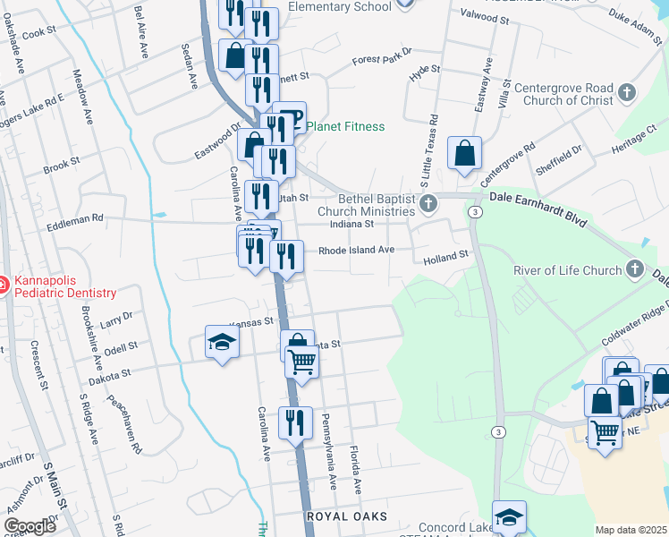 map of restaurants, bars, coffee shops, grocery stores, and more near 1708 Inspired Way in Kannapolis