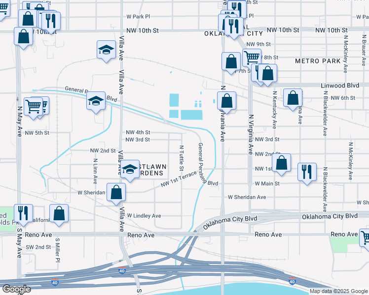 map of restaurants, bars, coffee shops, grocery stores, and more near 308 North Tuttle Street in Oklahoma City