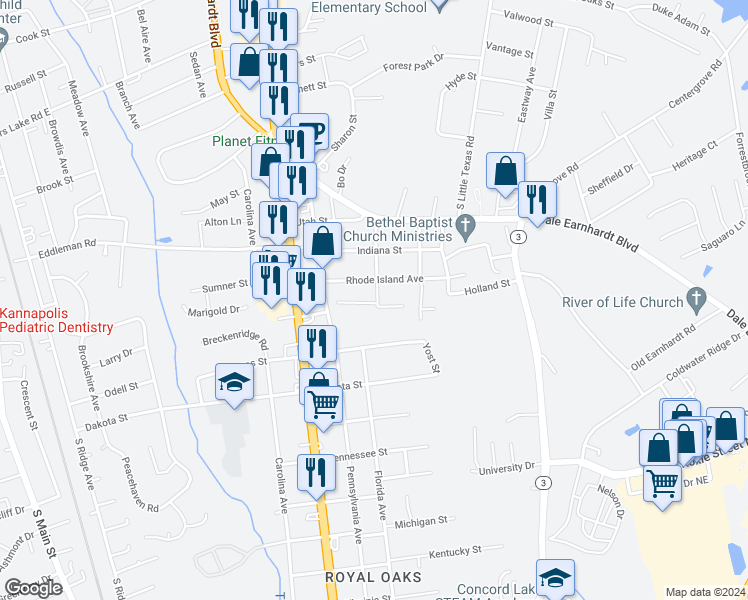 map of restaurants, bars, coffee shops, grocery stores, and more near 1702 Inspired Way in Kannapolis