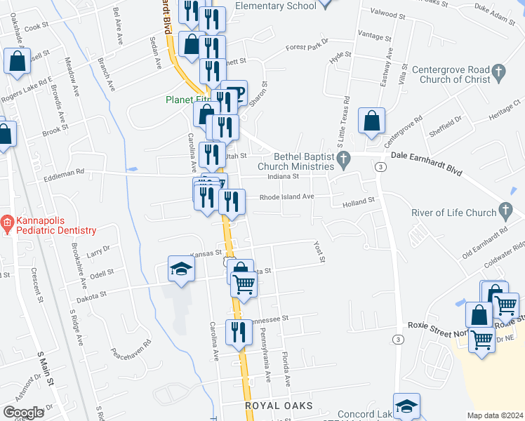 map of restaurants, bars, coffee shops, grocery stores, and more near 1712 Inspired Way in Kannapolis