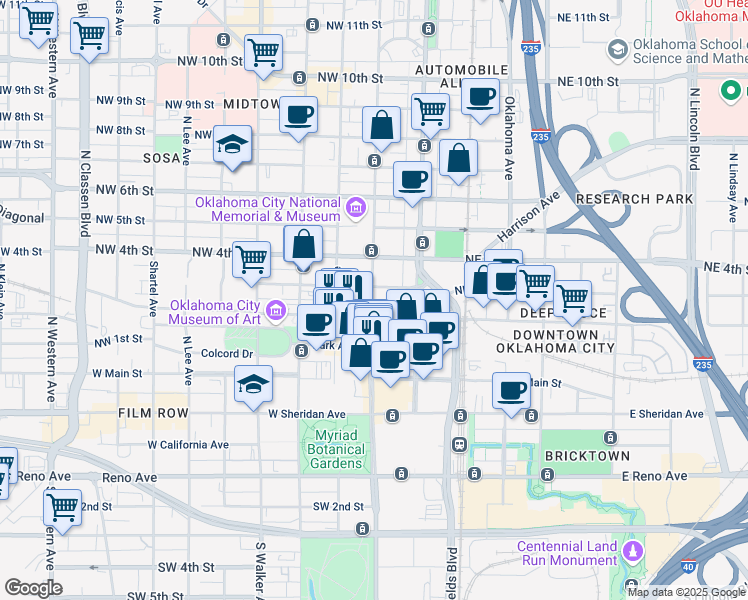 map of restaurants, bars, coffee shops, grocery stores, and more near 314 North Robinson Avenue in Oklahoma City