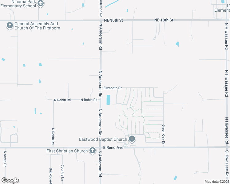 map of restaurants, bars, coffee shops, grocery stores, and more near 409 Cambridge Road in Midwest City