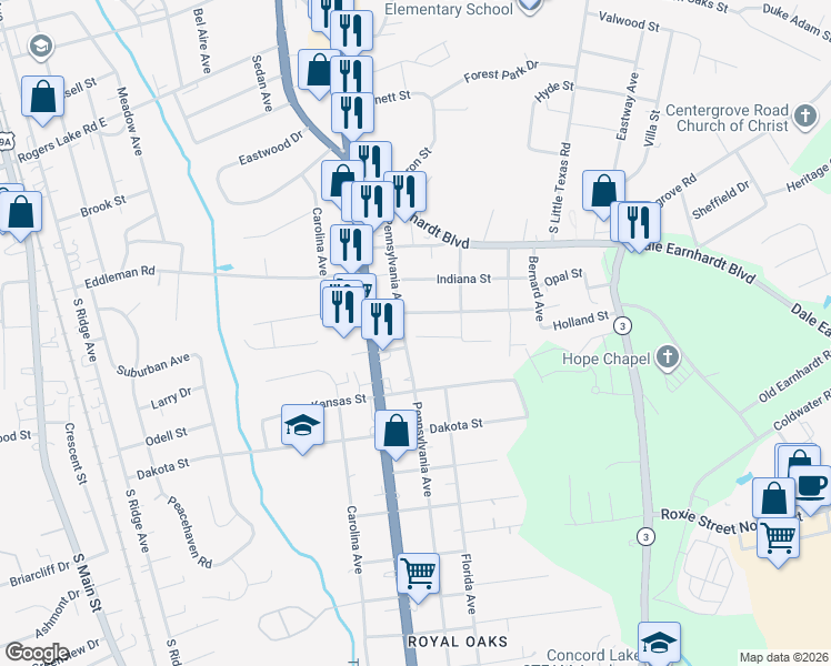 map of restaurants, bars, coffee shops, grocery stores, and more near 1722 Inspired Way in Kannapolis