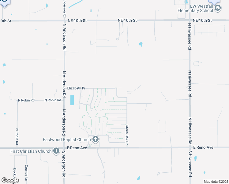 map of restaurants, bars, coffee shops, grocery stores, and more near 409 Elizabeth Drive in Midwest City