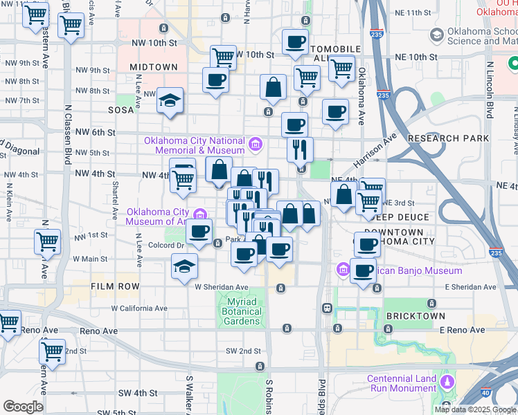 map of restaurants, bars, coffee shops, grocery stores, and more near 314 North Robinson Avenue in Oklahoma City