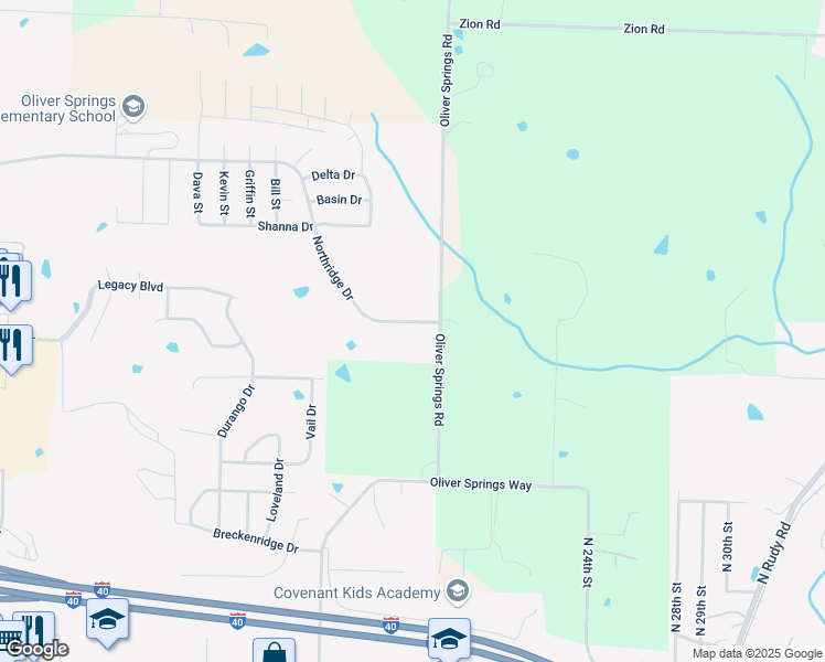 map of restaurants, bars, coffee shops, grocery stores, and more near 1524 Northridge Drive in Van Buren