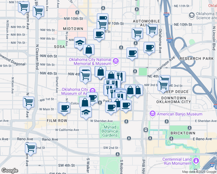map of restaurants, bars, coffee shops, grocery stores, and more near 315 North Harvey Avenue in Oklahoma City