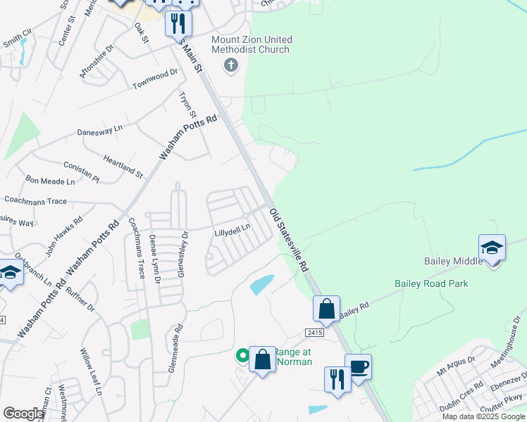 map of restaurants, bars, coffee shops, grocery stores, and more near 11270 Heritage Green Drive in Cornelius